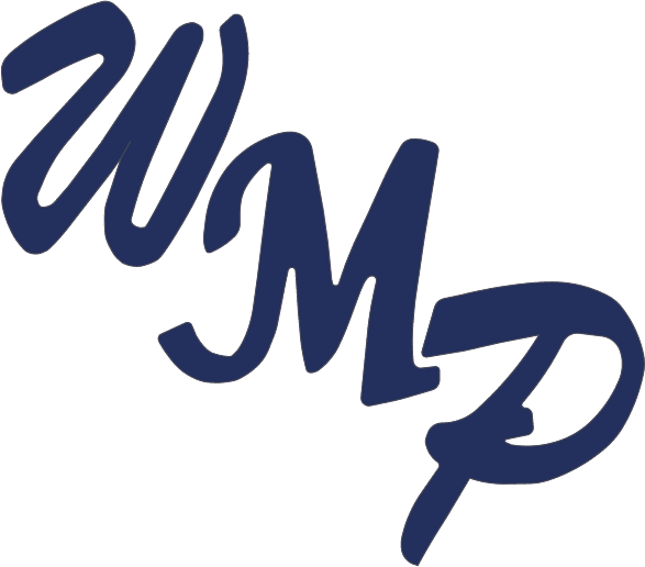William's Marble Polish initials logo in dark blue